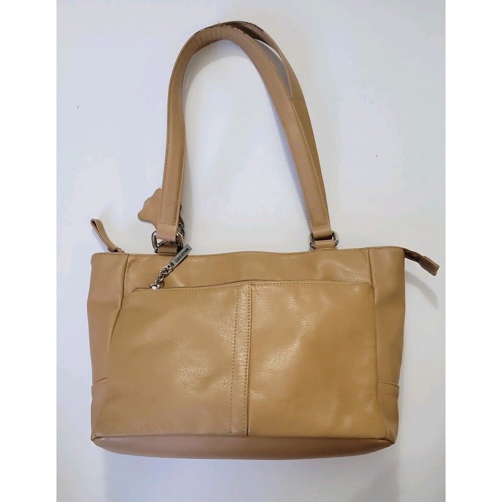 Giani Bernini  Tan w/ silver hardware leather double flat strap shoulder bag